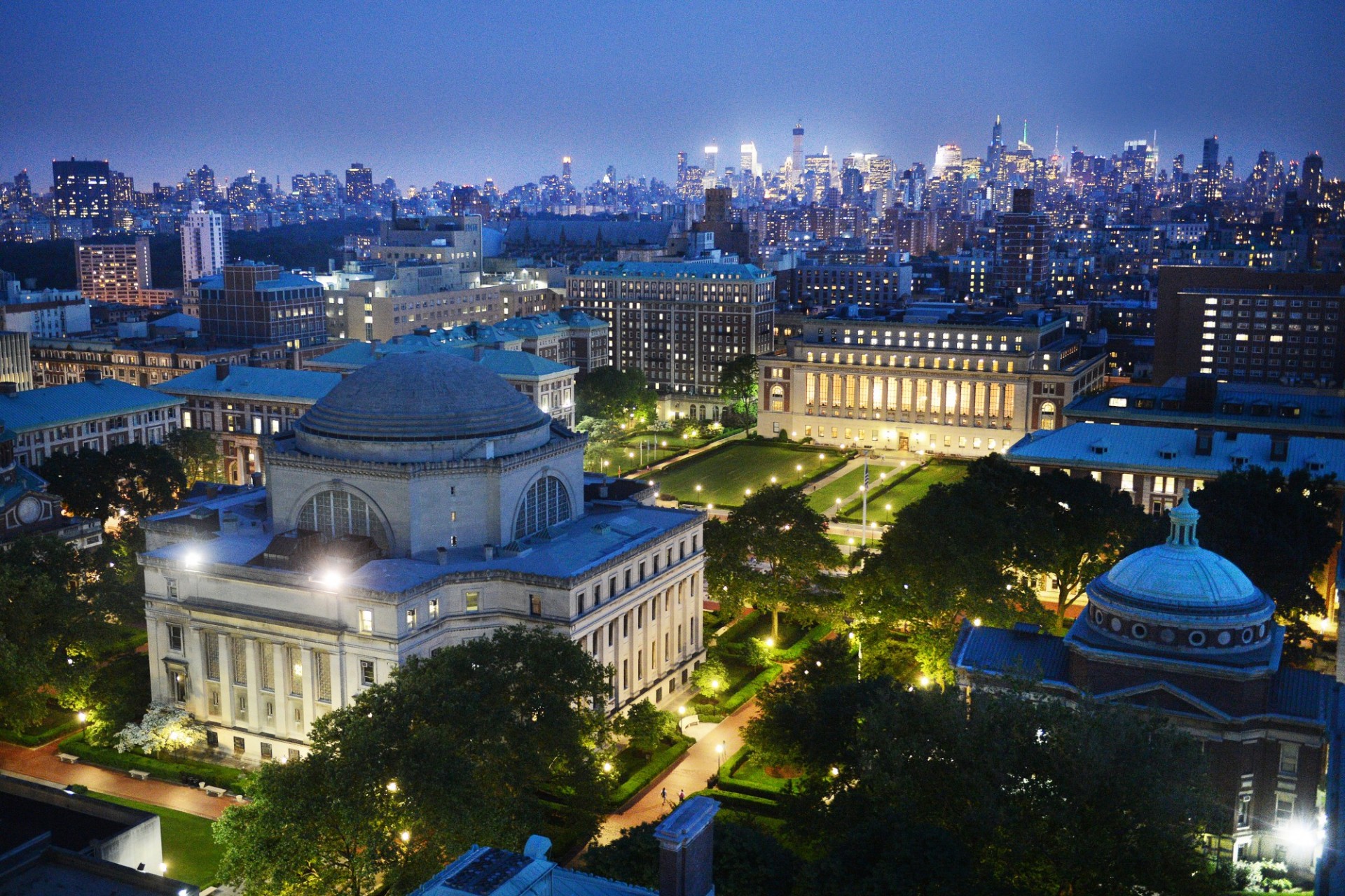 Columbia University campus at night